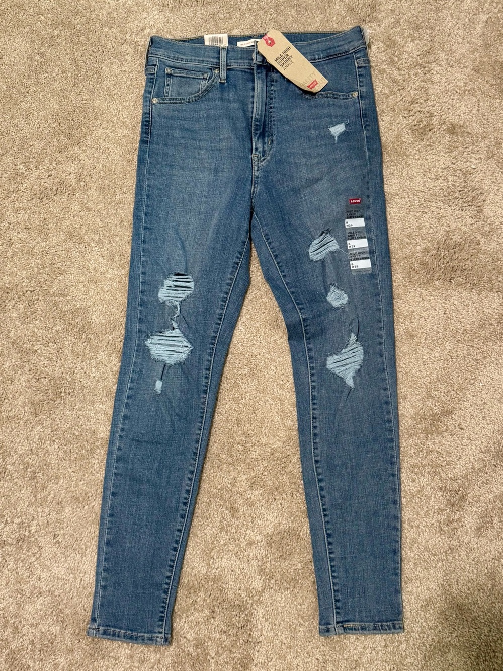 Levi's 29 Stretchy Blue Mile High Super Skinny Ankle Jeans Distressed